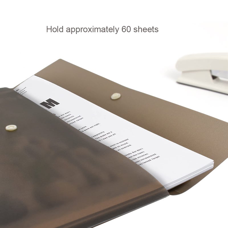 VANRA 5 Pieces A4 Envelopes Folders for Paperwork Plastic Wallets Document Organizer with Snap Button Closure A4 Letter Size (Brown) - Image 5